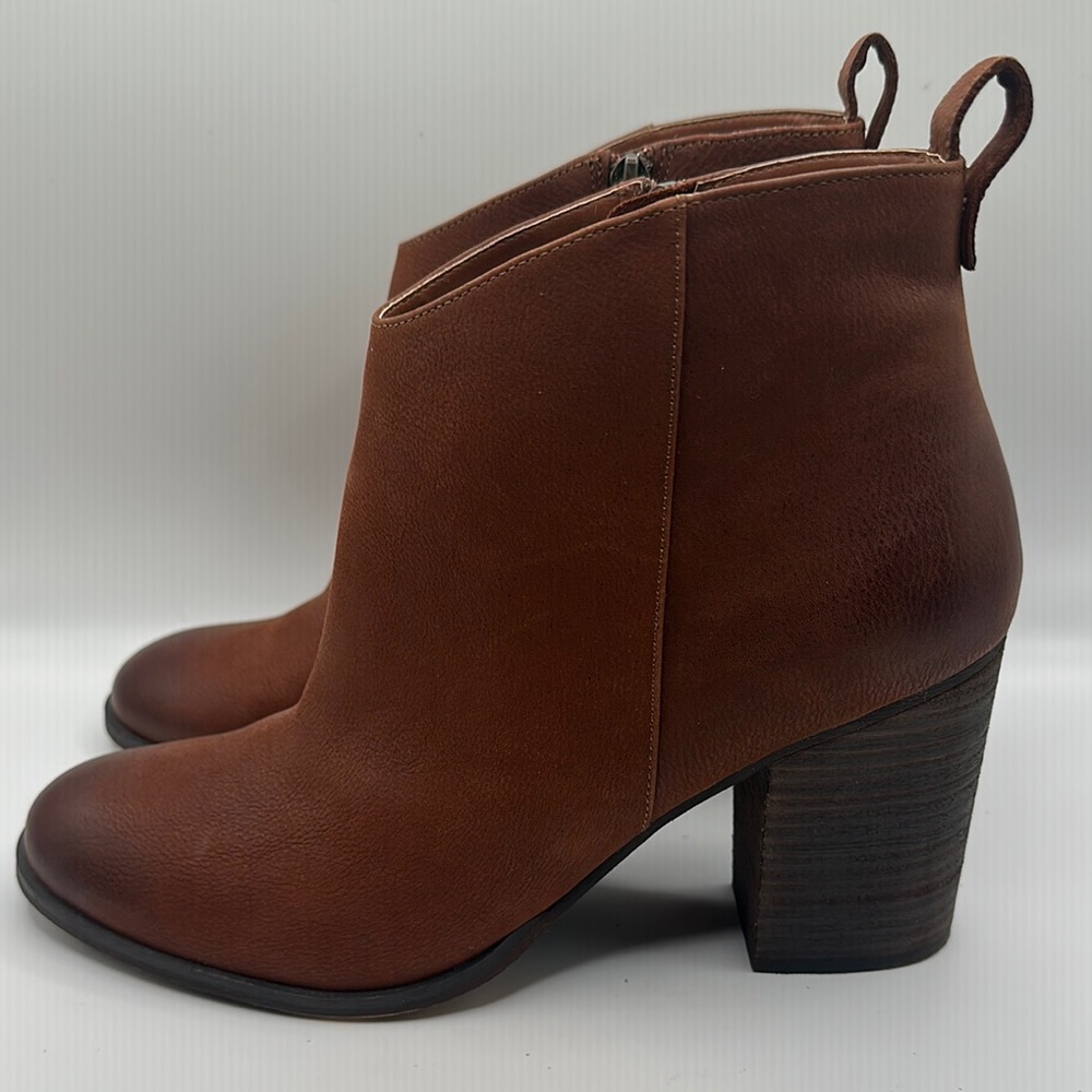 BP Sz 12‎ Lance Leather Brown Ankle Booties Block Chunky Heel - Picture 4 of 10